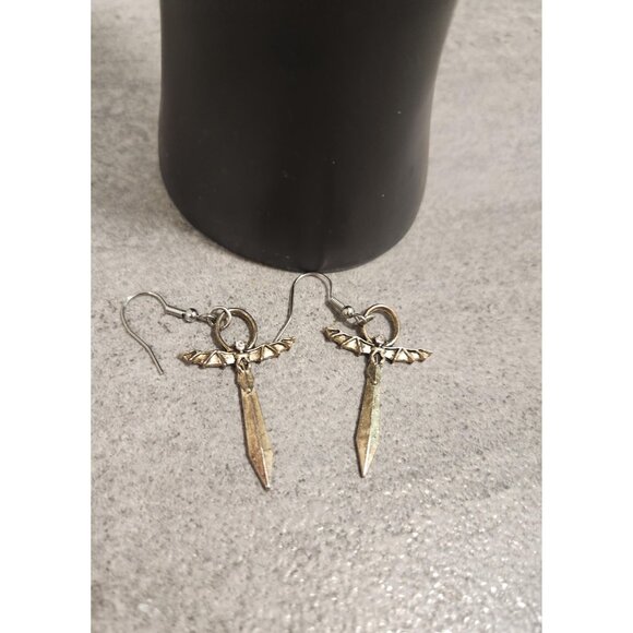 Faux Gold Earrings Costume Jewelry Angel Jewelry Sword - Picture 2 of 10